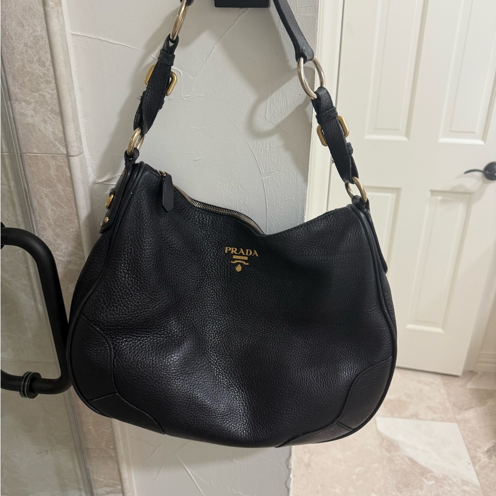 Prada Black Hobo Bag with Gold Hardware